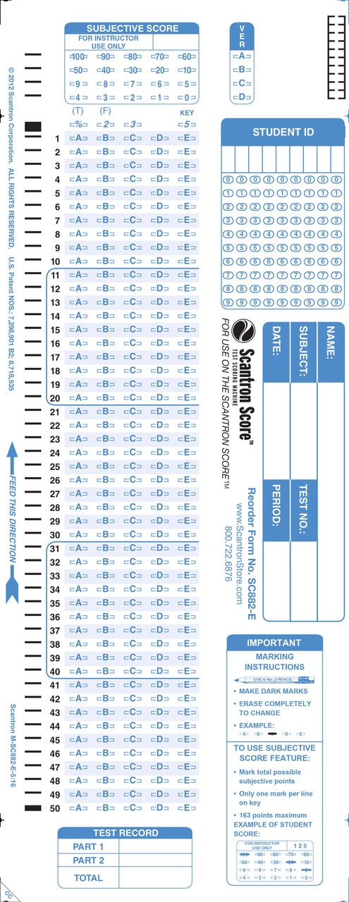 Scantron Form SC882  E  BAG