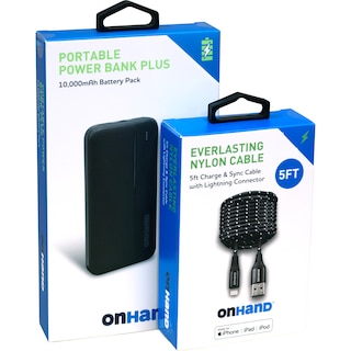 Image 1: Everlasting Nylon Sync & Charge Cable 5ft USB-A to Lightning (MFi certified) and Portable Power Bank Plus 10,000mAh bundle