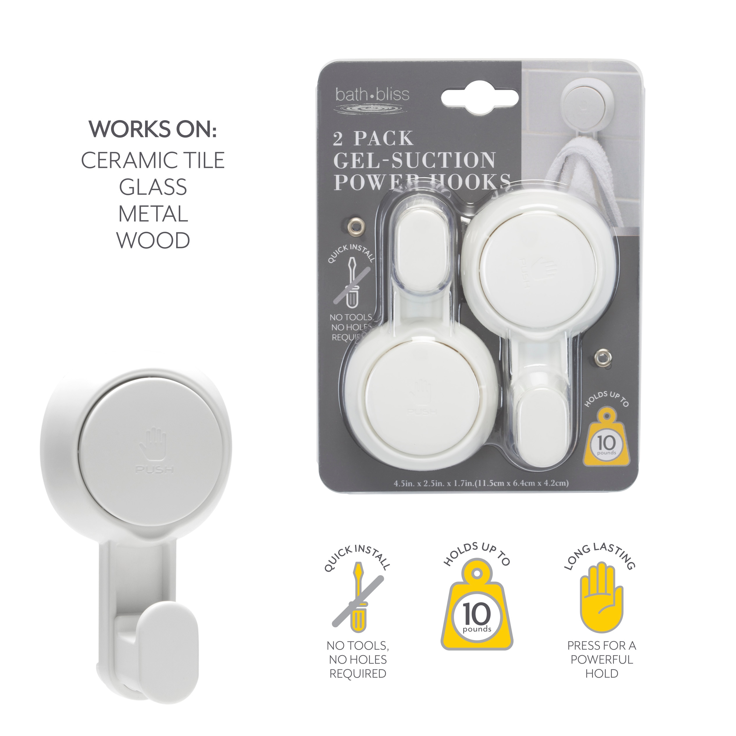 Bath Bliss 2 Pack Gel-Suction Power Hooks