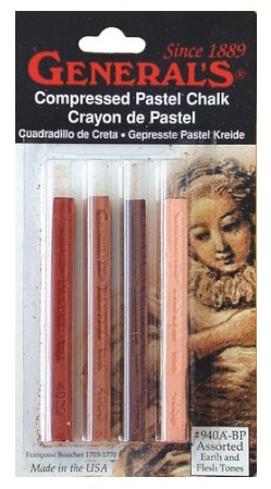 General Pencil Compressed Pastel Chalk Set, 4-Colors, Earth & Flesh Tones