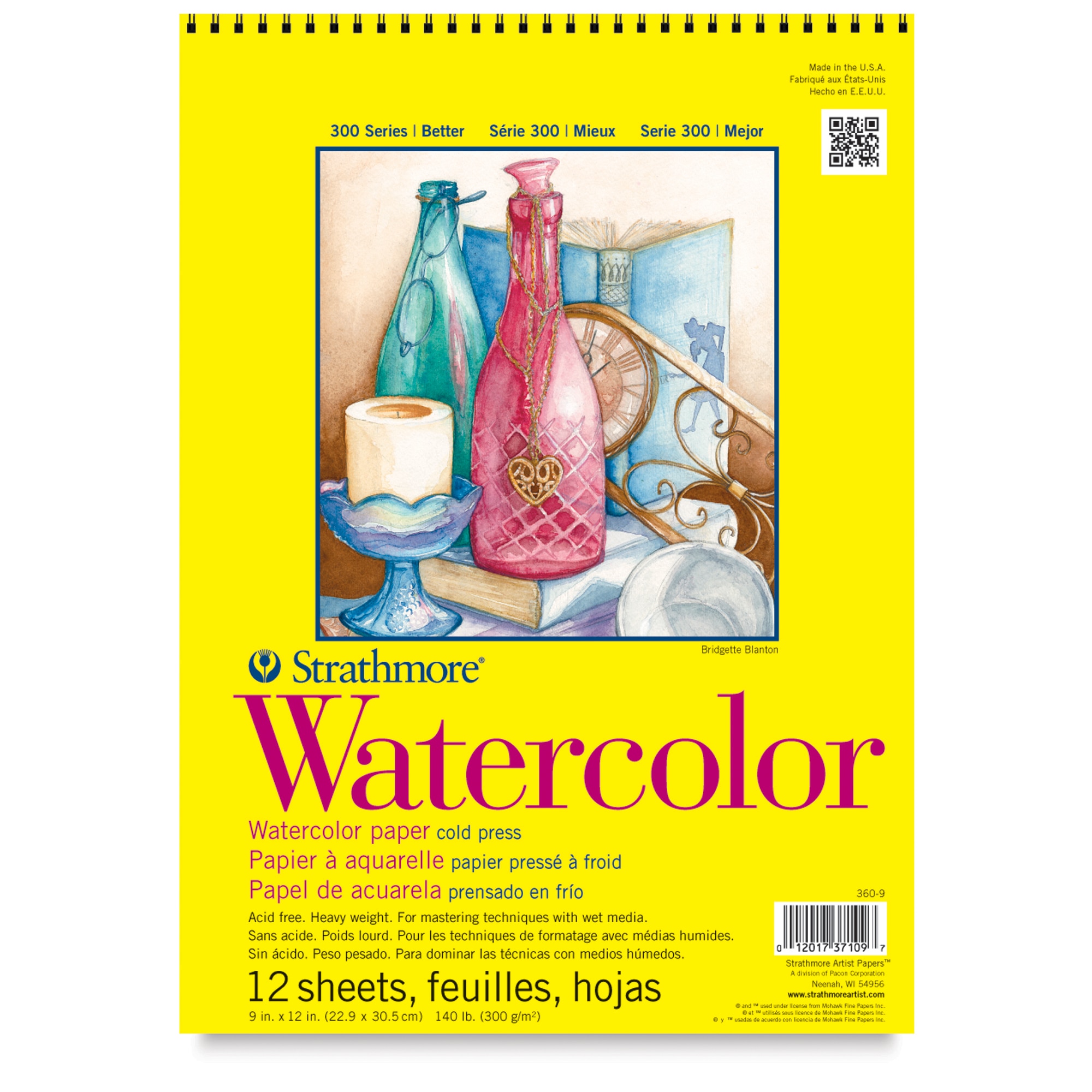Strathmore 300 Series Student Watercolor Pad - 9" x 12" Cold Press Spiral Bound 12 Sheets