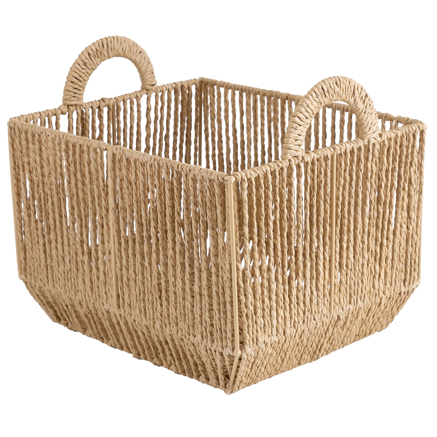 Simplify Vertical Weave Large Storage Basket with Round Handles