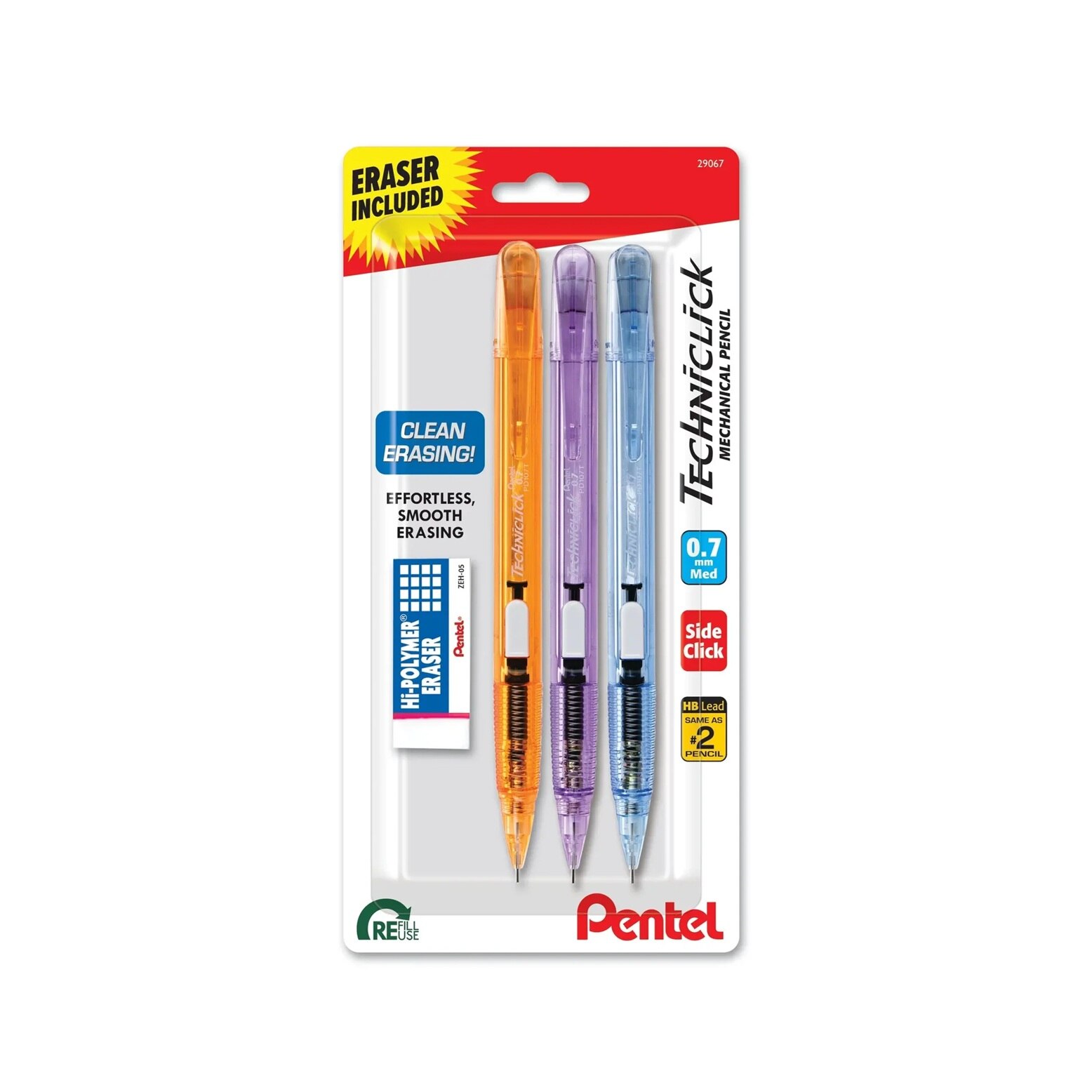Techniclick Mechanical Pencil w/Eraser 0.7MM 3pk