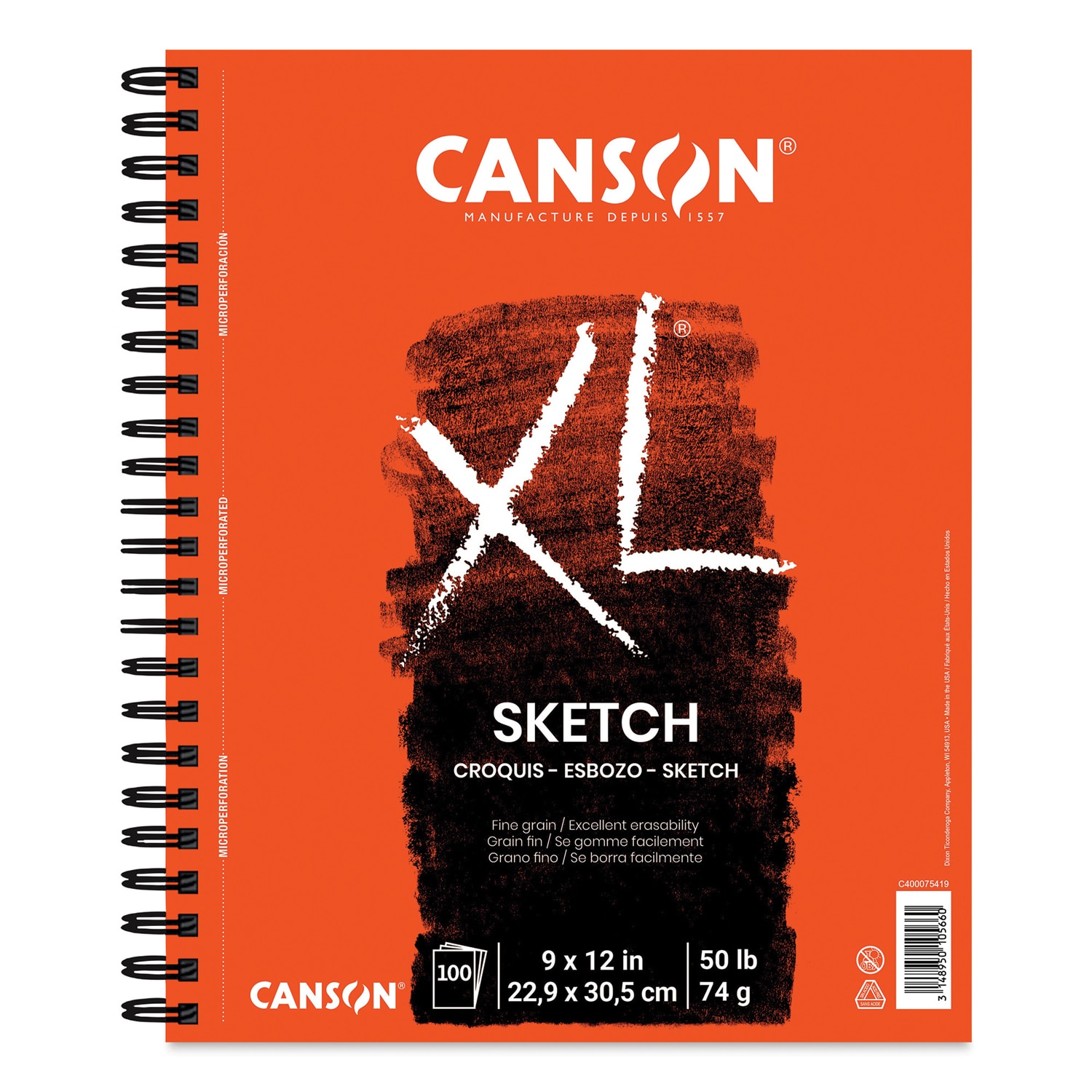 Canson XL Sketch Pad - 12" x 9" Wirebound Side 100 Sheets