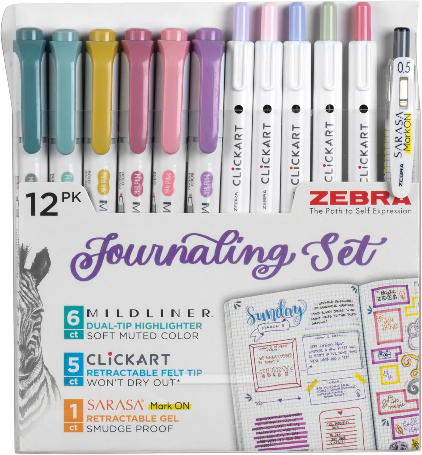 Zebra Journaling Set Assorted 12pk