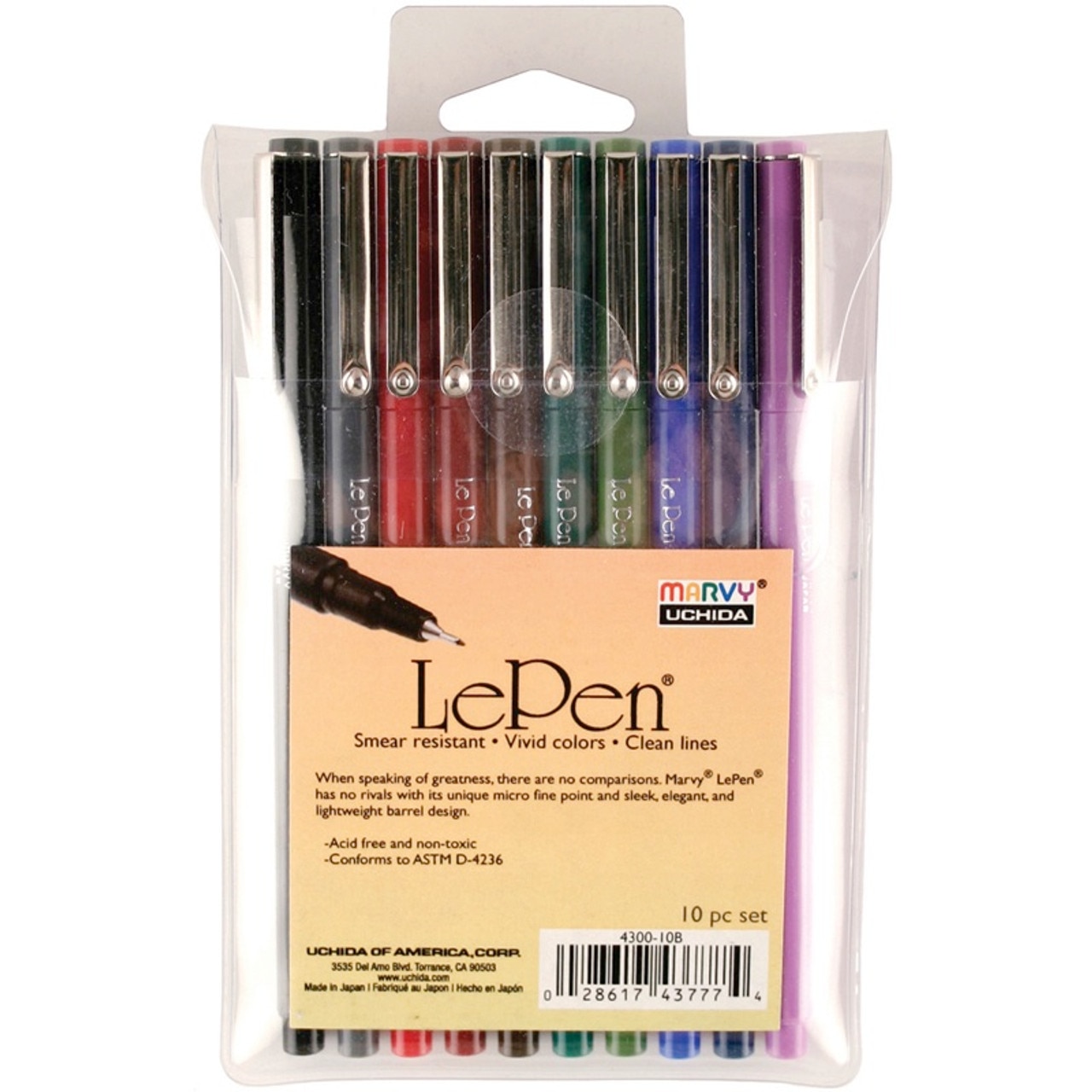 Le Pen 10 Piece Set Dark: Black, Red, Blue, Green, Brown, Lavender, Olive Green, Dark Grey, Burgundy, Oriental Blue