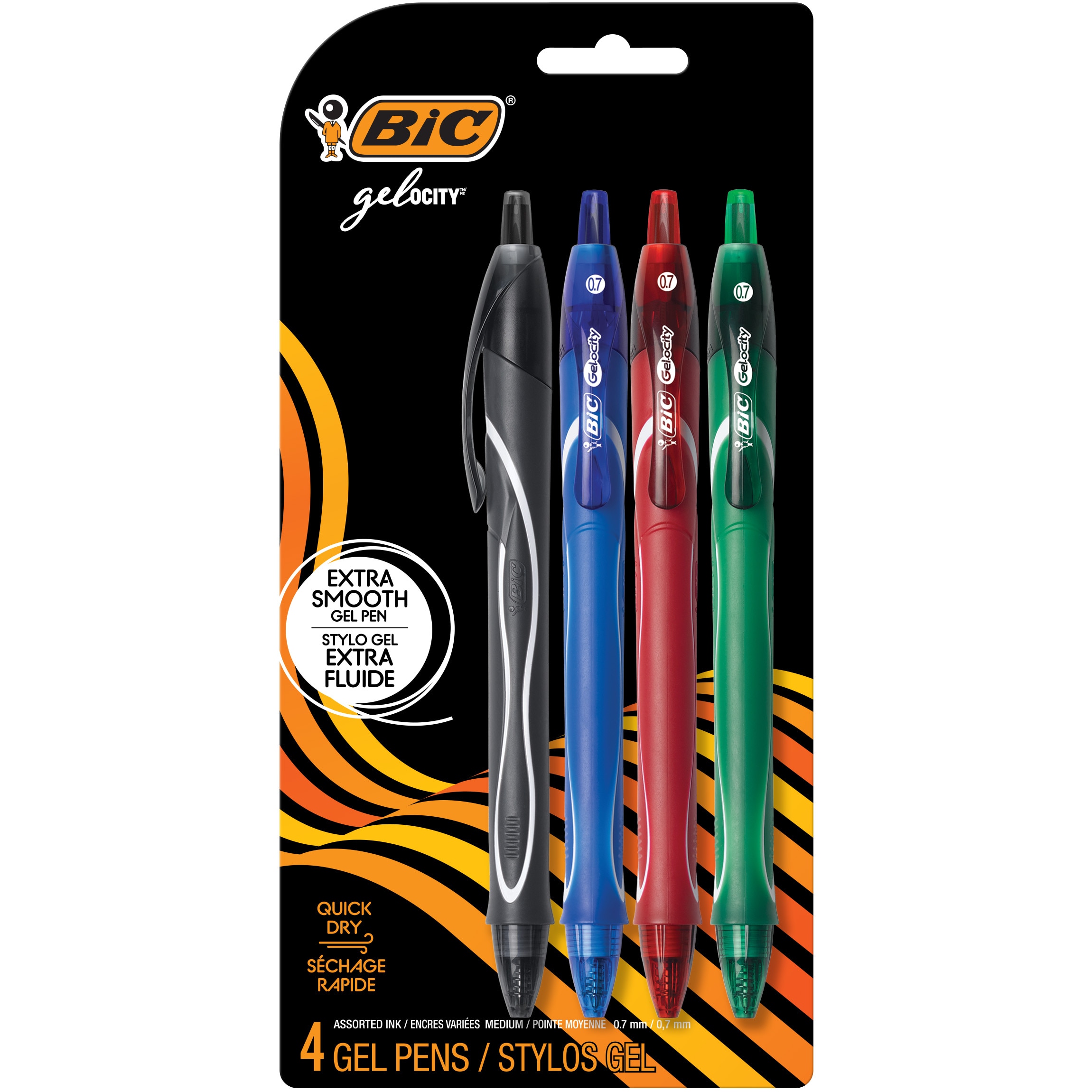 BIC Gelocity Quick Dry Retractable Gel Pen 0.7mm Assorted 4Pack