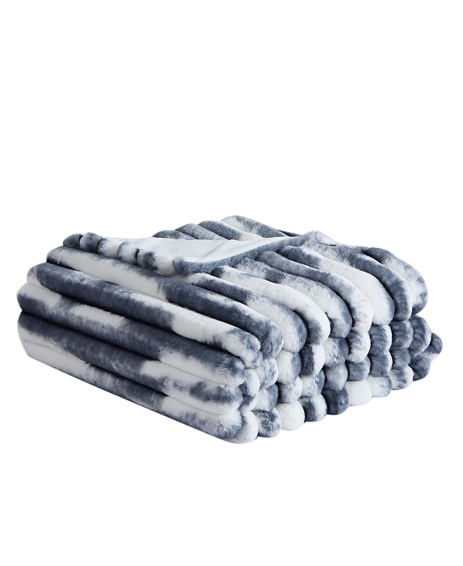 French Connection Blue Abstract Printed Ribbed Faux Fur 50"X60" Throw Blanket