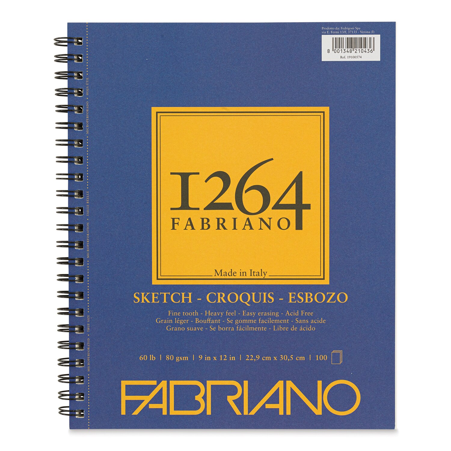 Fabriano 1264 Sketch Spiral bound Pad 9"x12"