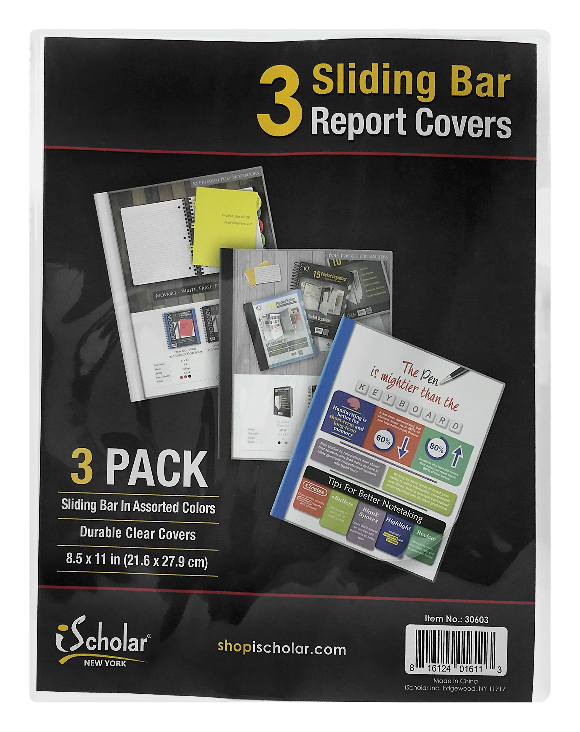 iScholar 3 Sliding Bar Report Covers 3pk