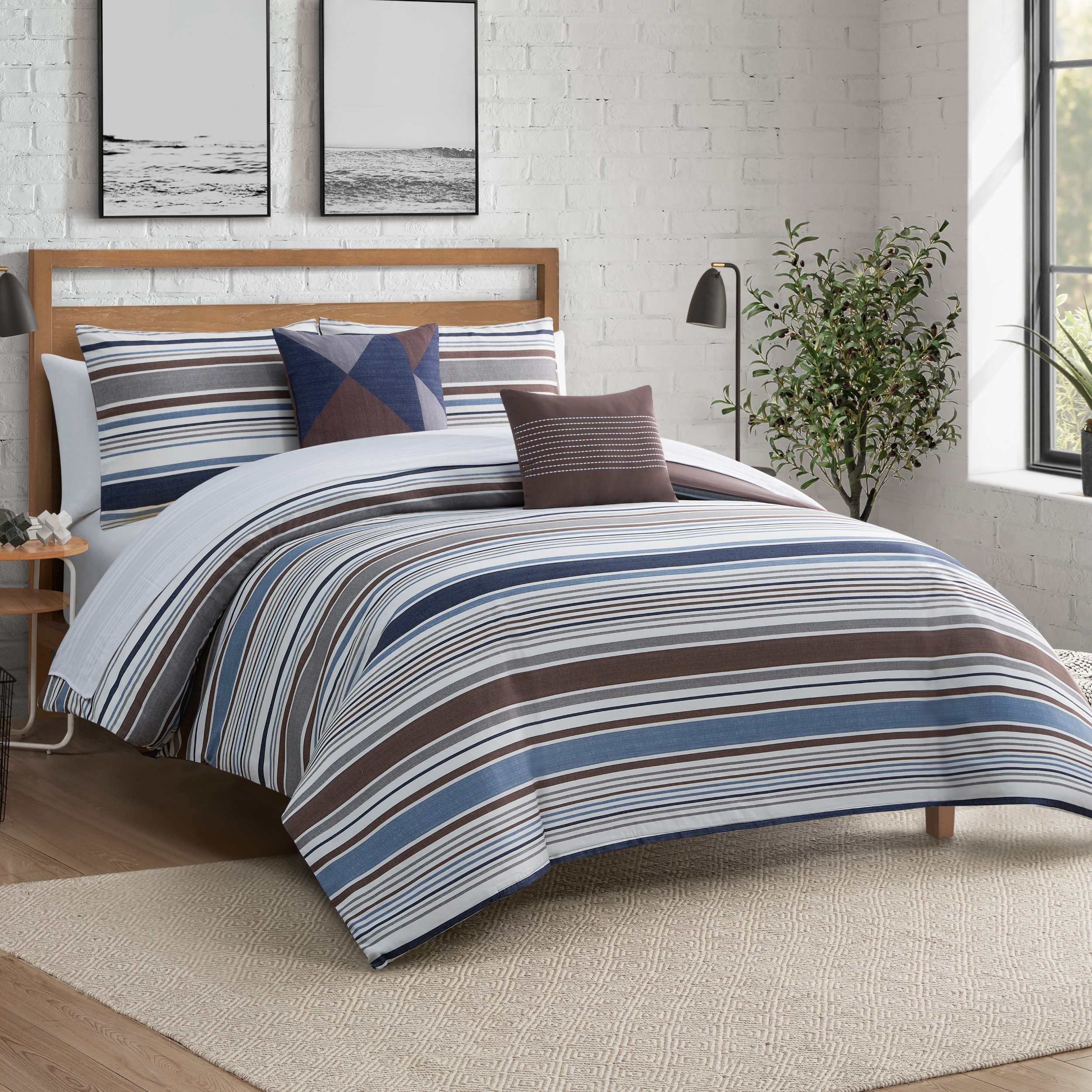 Lucky Brand Monterey Stripe Comforter Set With Pillows - Twin/Twin XL Size - 4 Piece Bedding Set