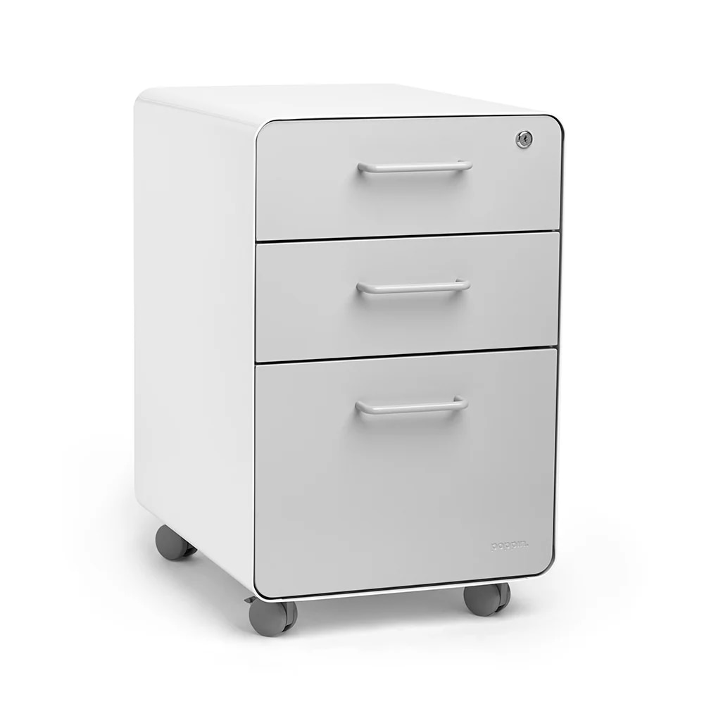 White + Light Gray Stow 3-Drawer File Cabinet, Rolling