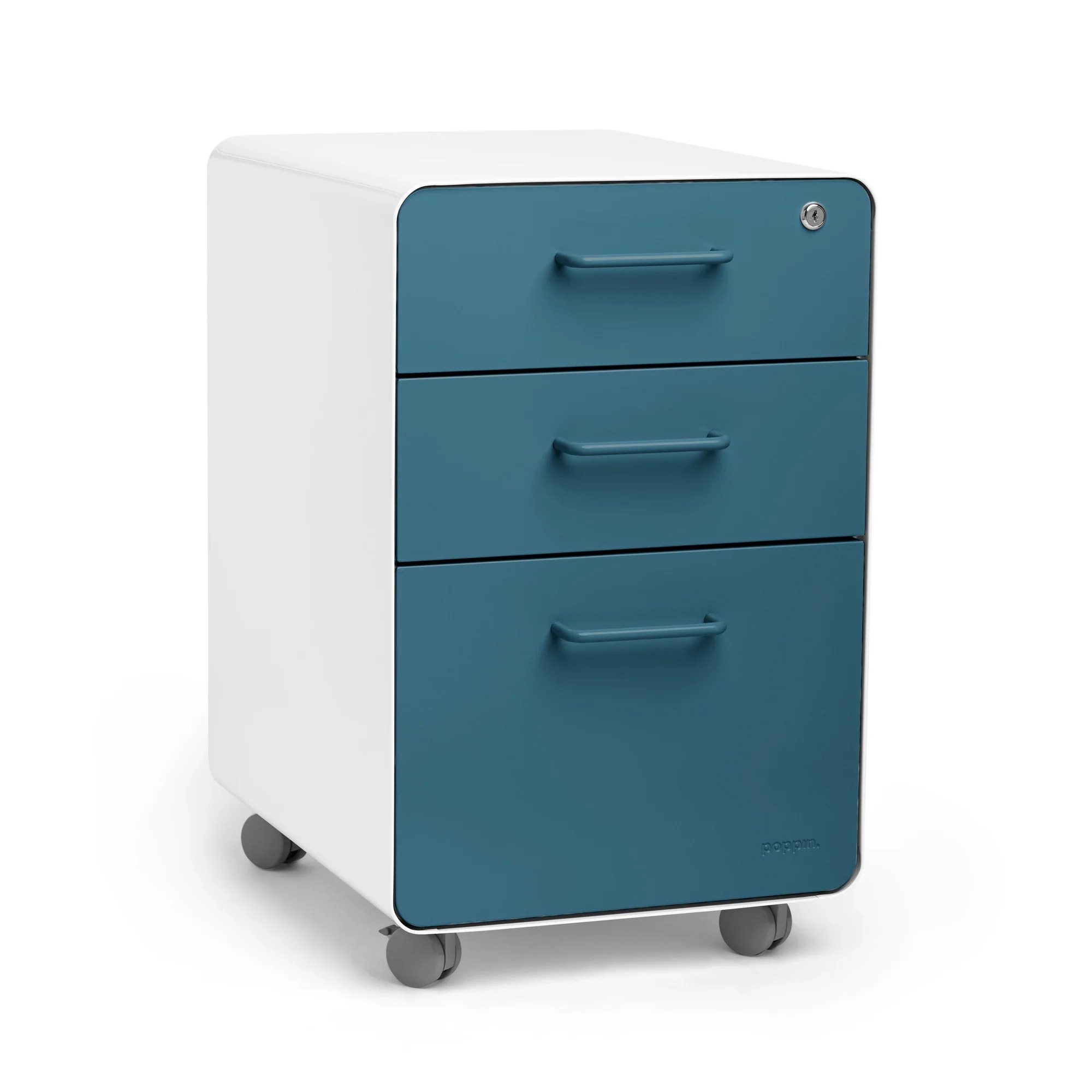 White + Slate Blue Stow 3-Drawer File Cabinet