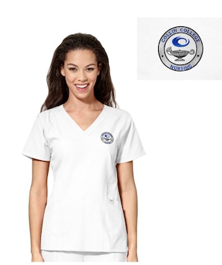 B&N 8220 Collin Custom Decorated WonderWink W123 Nursing Women's Stylized V-Neck Scrub Top, 6155CC2