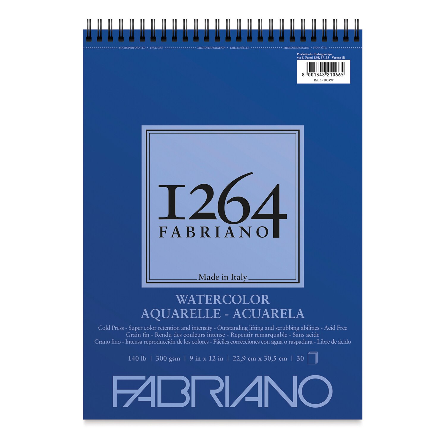 Fabriano 1264 Watercolor Spiral bound Pad Cold pressed 9"x12"