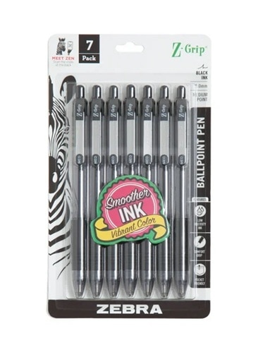 Zebra ZGrip Ballpoint Retractable Pen 1.0mm Black 7Pack