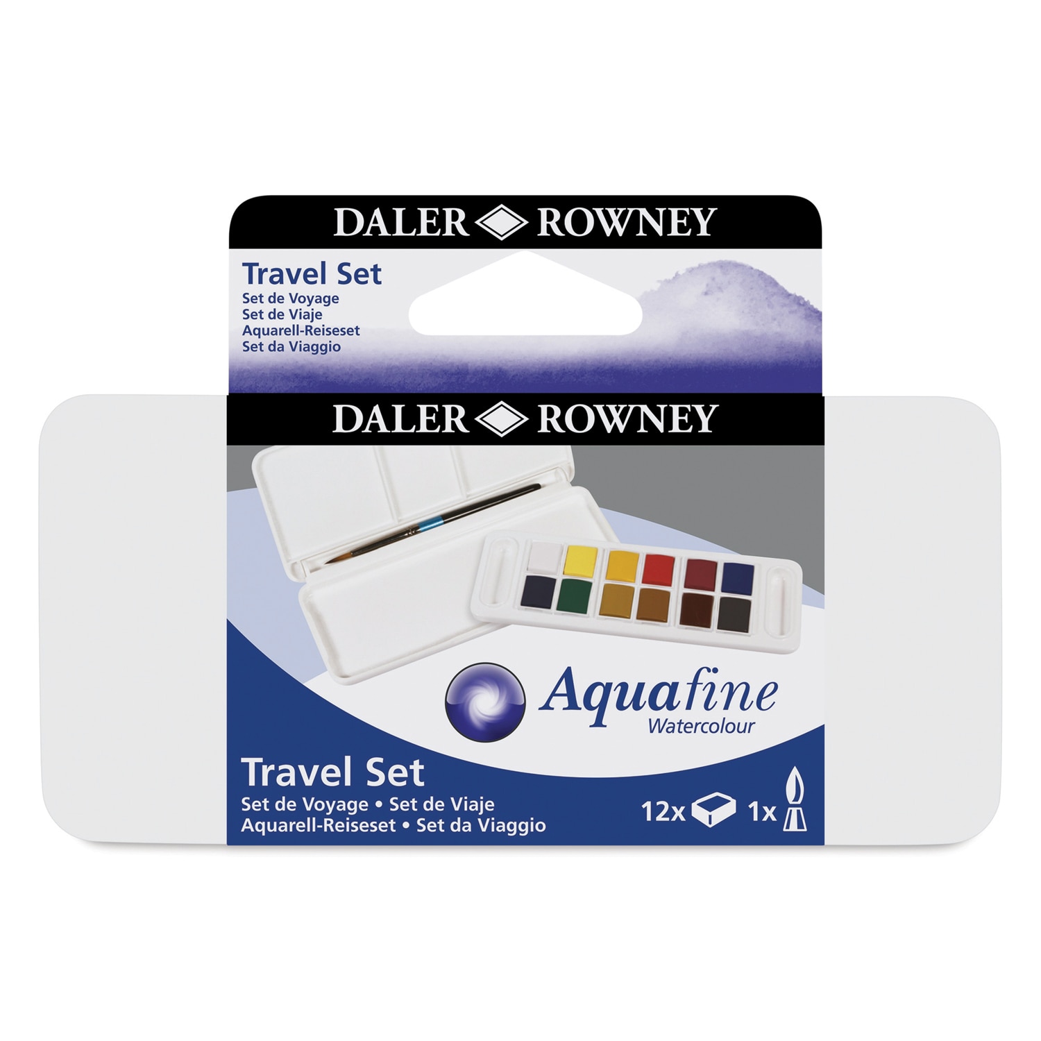 Daler-Rowney Aquafine Watercolors - Set of 12 Travel Assorted Colors Half Pan