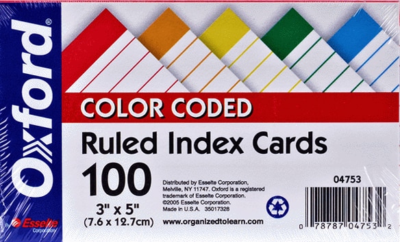 Oxford Color Coded Ruled Index Cards 3 X 5 Assorted Colors 100 Per Pack