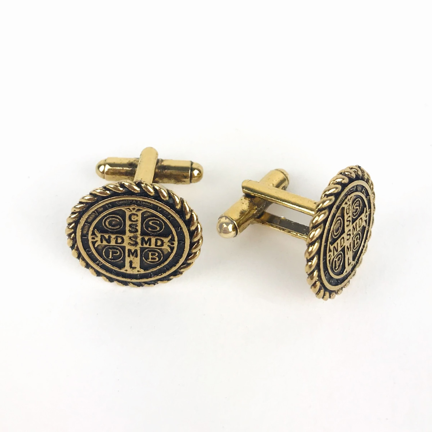 My Saint My Hero Benedictine Medal Cuff Links - Gold