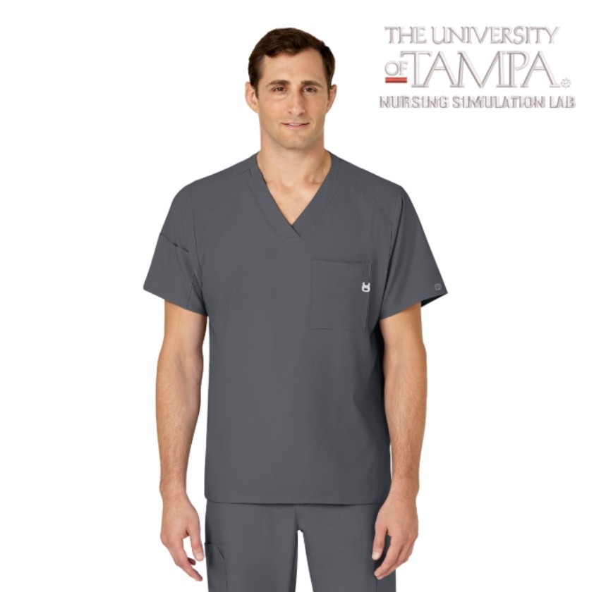 Tampa Custom Decorated WonderWink W123 Nursing Simulation Lab Men's V-Neck Scrub Top, 6355TUT4