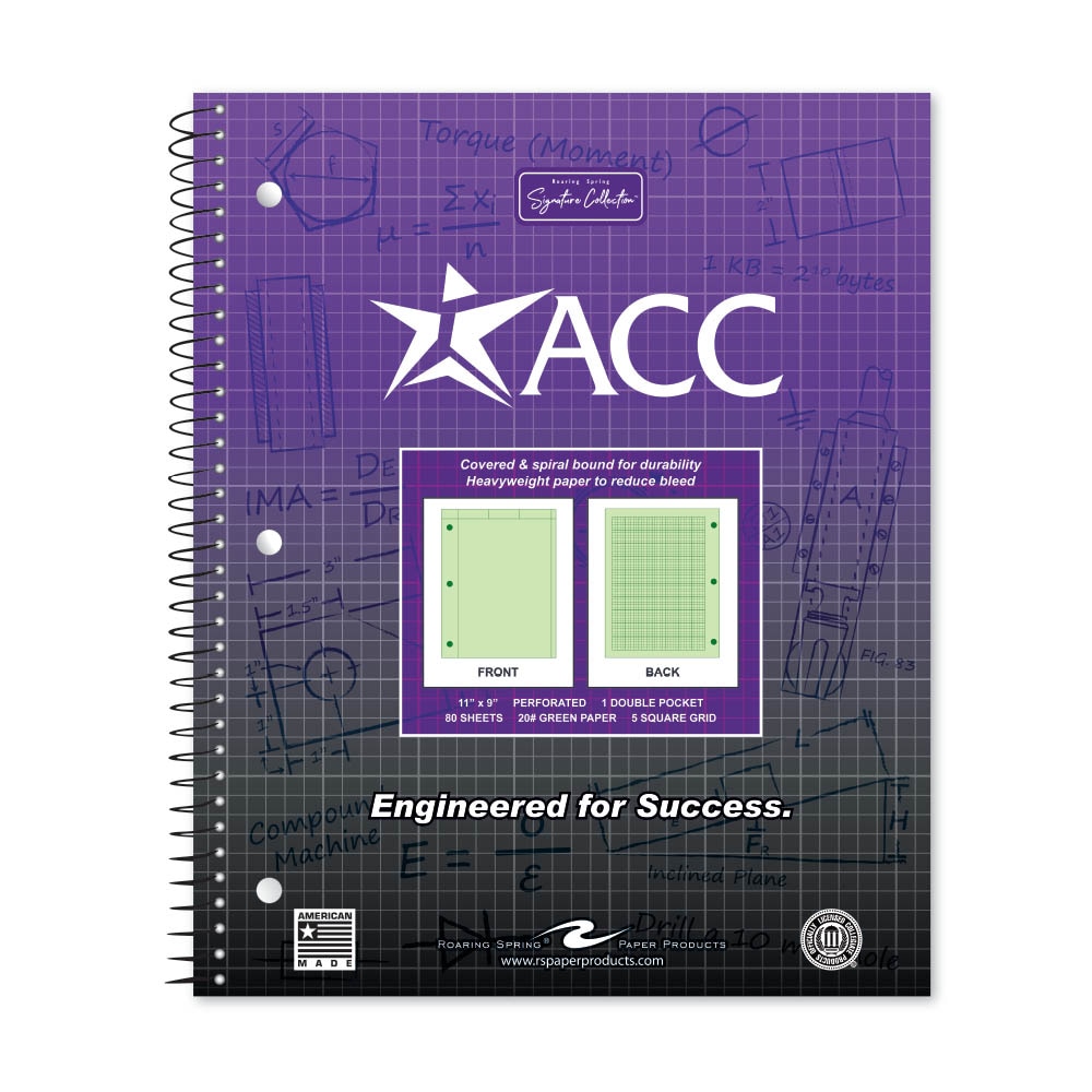 School Spirit Engineering Notebook, Green Tint 20# Paper with 1 Double Pocket