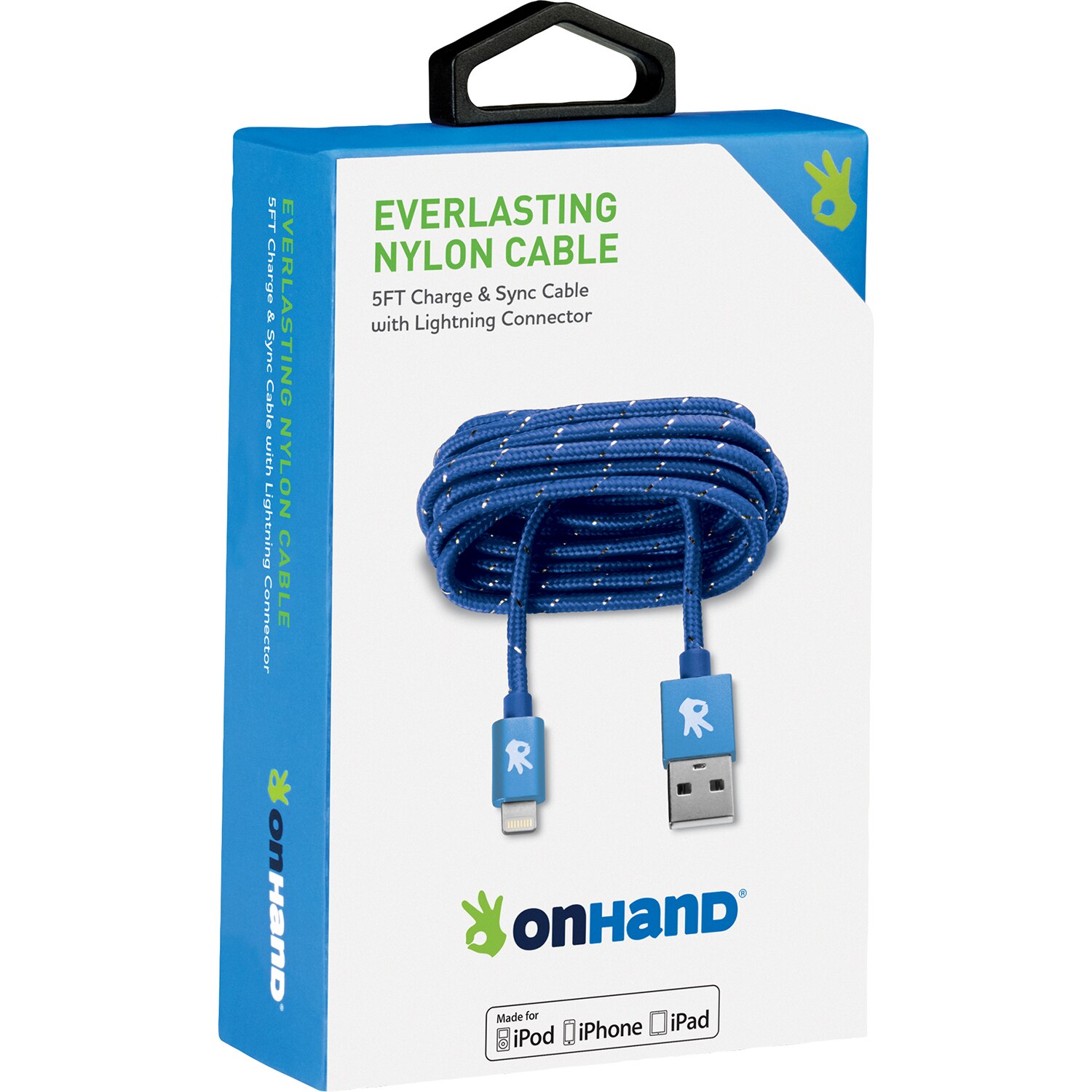 OnHand Everlast Nylon Lightning Cable Blu5ft