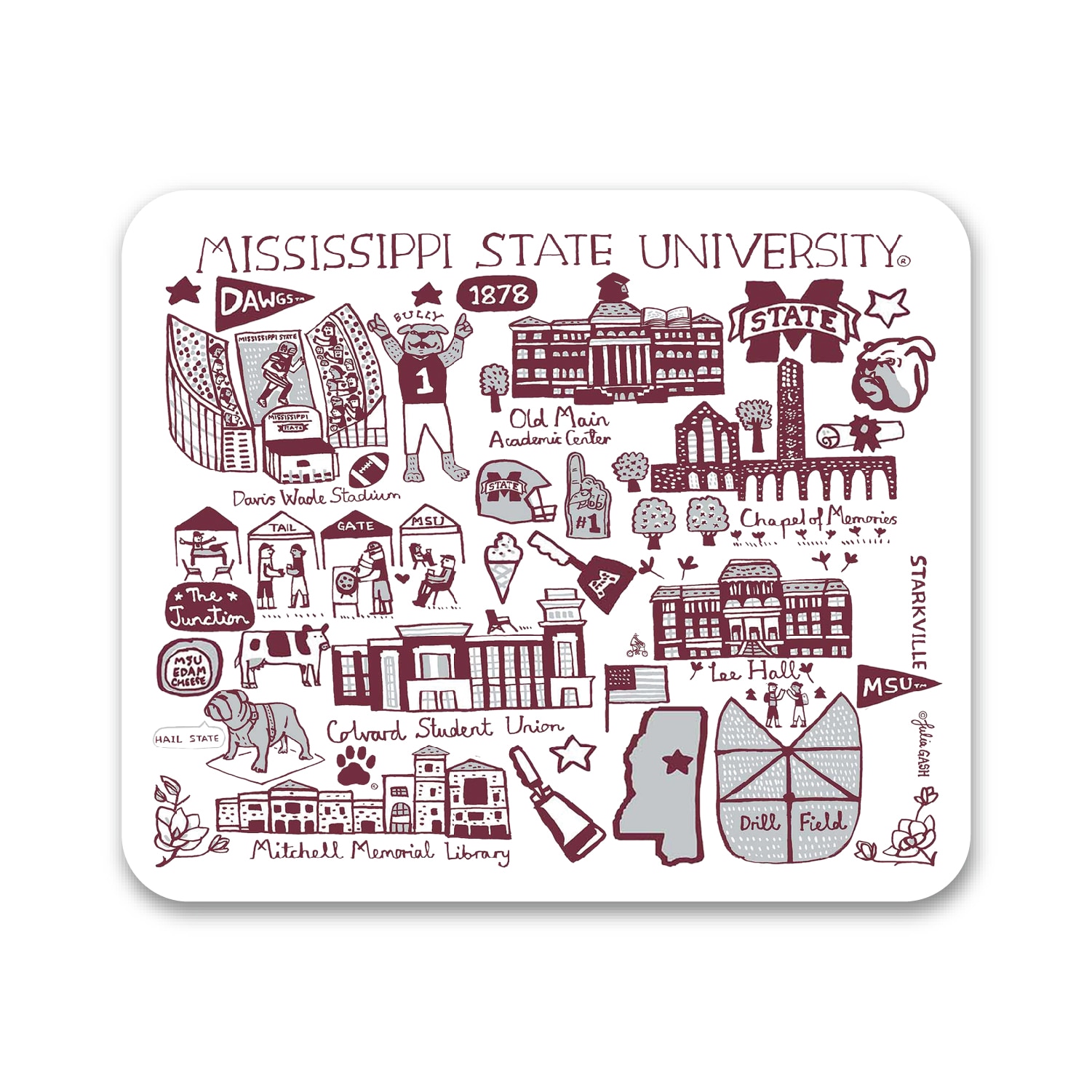 Mississippi State University V3, White Mousepad, Julia Gash Cityscape