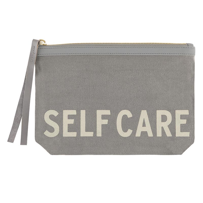 Self Care Grey Canvas Zipper Pouch