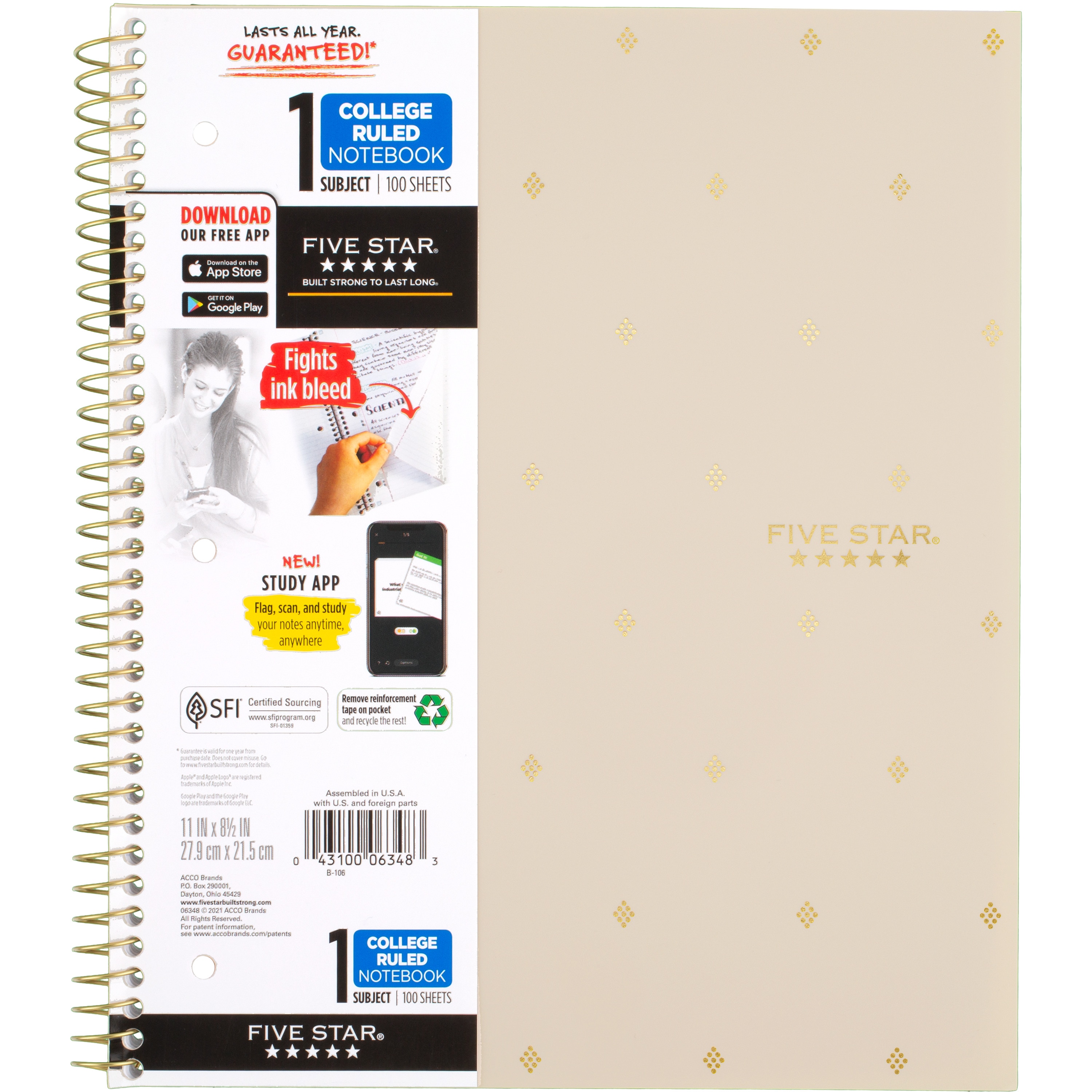 Five Star Style 1 Subject Notebook