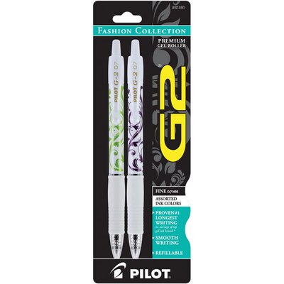 Pilot G2 Wht Barrel Fash Fine 2pk
