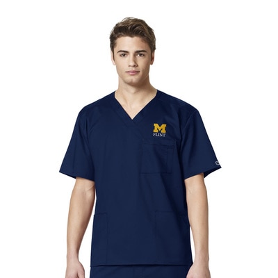 Michigan Wolverines Custom Decorated WonderWink WWK Men's V-neck Scrub Top, 103FLNT1