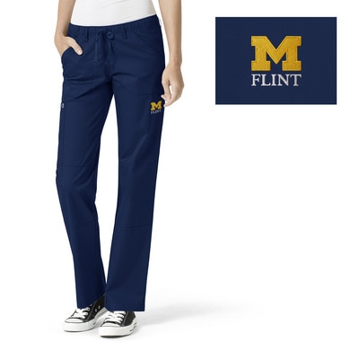 Michigan Wolverines Custom Decorated WonderWink WWK Women's Straight Leg Cargo Scrub Pant, 504FLNT1