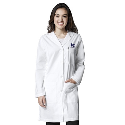 Michigan Wolverines Custom Decorated WonderWink WHT Women's Scrub Lab Coat, 7402FLNT1