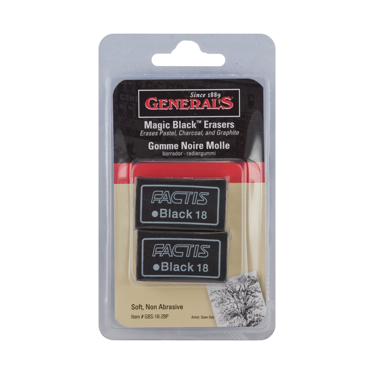 General Pencil Factis Magic Black Eraser, 2/Pkg.