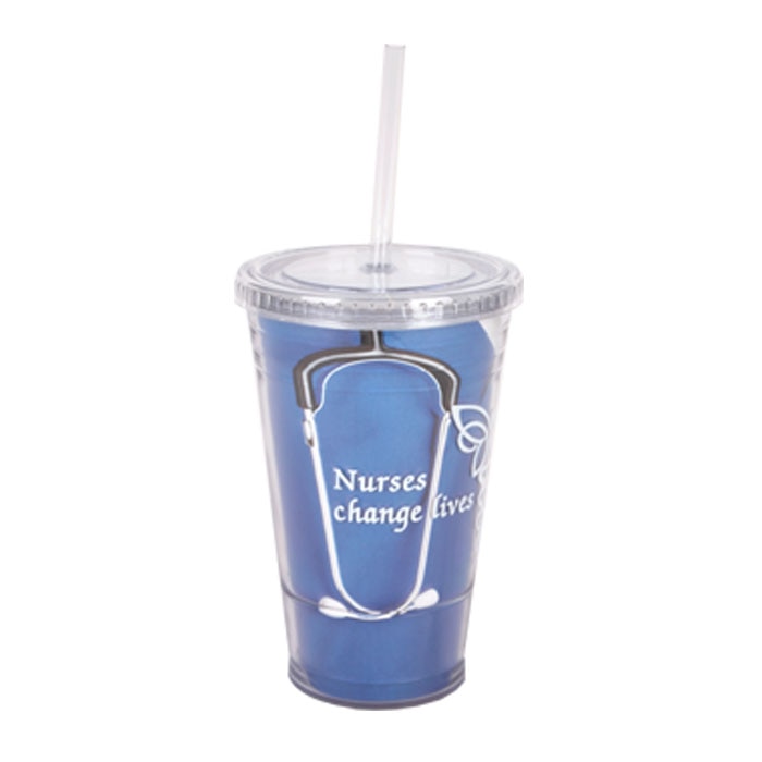 16Oz Nurse Cup With Straw Blue