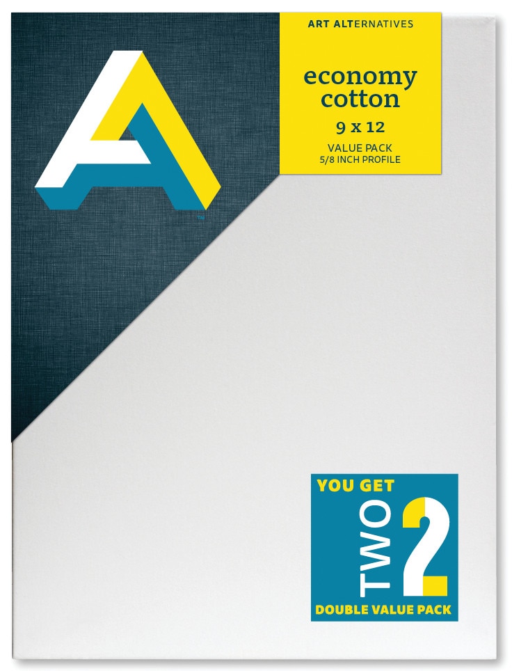 Art Alternatives Economy Cotton Stretched Canvas, 9" x 12" , 2/Pkg.