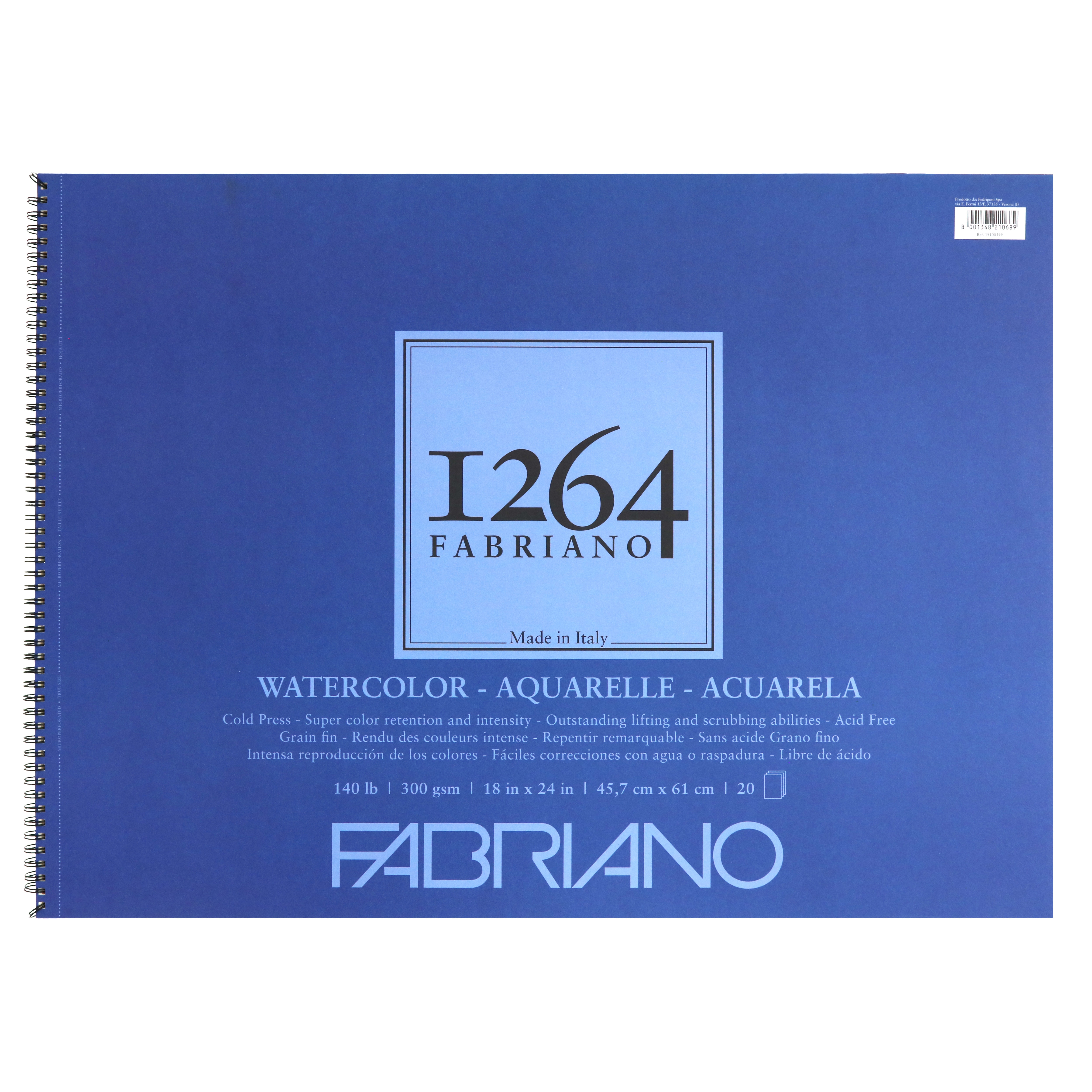 Fabriano 1264 Watercolor Spiral bound Pad Cold pressed 18"x24"