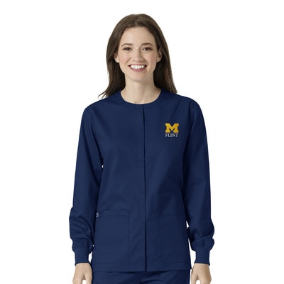 Michigan Wolverines Custom Decorated WonderWink WWK Unisex Snap Front Scrub Jacket, 800FLNT1