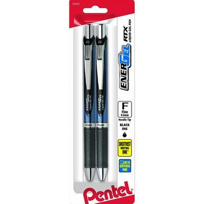 EnerGel RTX Deluxe Liquid Gel Pen 0.5 mm Needle Tip Black 2 Pack