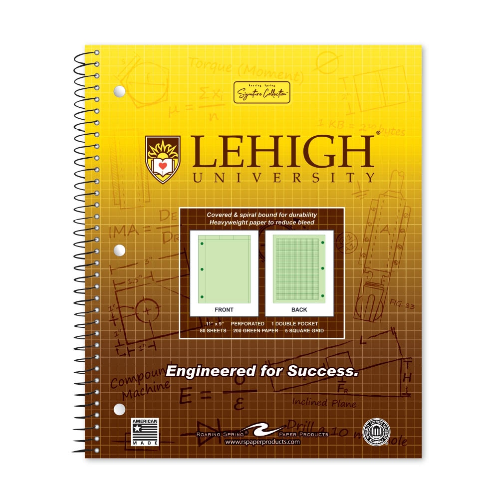 School Spirit Engineering Notebook, Green Tint 20# Paper with 1 Double Pocket