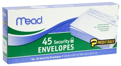 Mead 10in Press-It-Sealed-Boxed-Envelopes-45ct