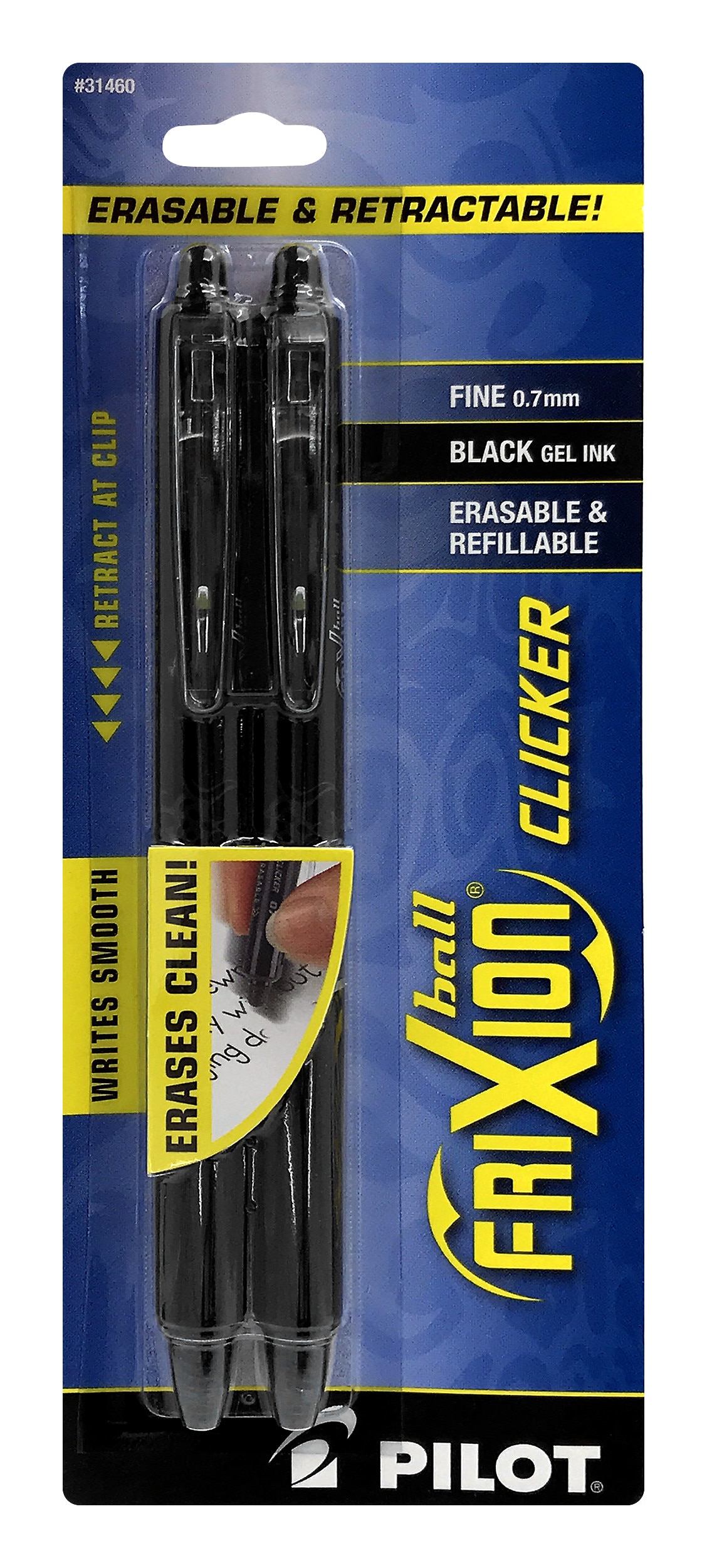 Pilot Frixion Clicker Erasable Gel Pen Fine 0.7mm 2Pack Black