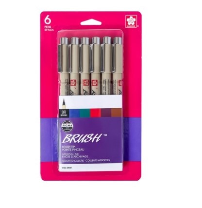 Pigma Brush Pen Set, 6-Colors