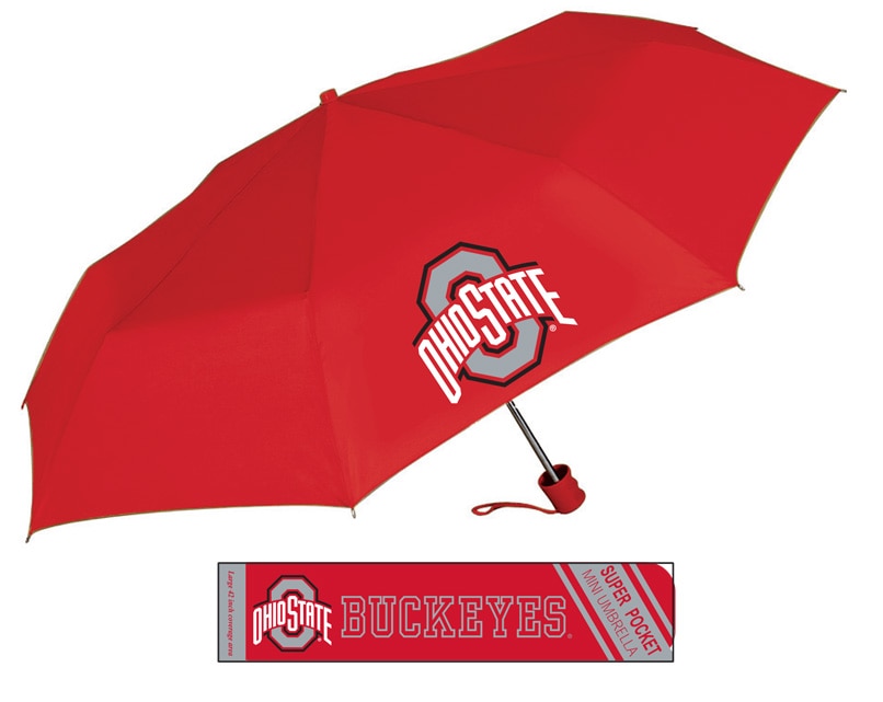 Ohio State Buckeyes Super Pocket Mini Umbrella with Custom Packaging 42" Coverage