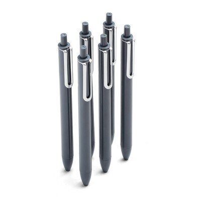 Poppin Dark Gray Retractable Gel Luxe Pens w Black Ink Set of 6
