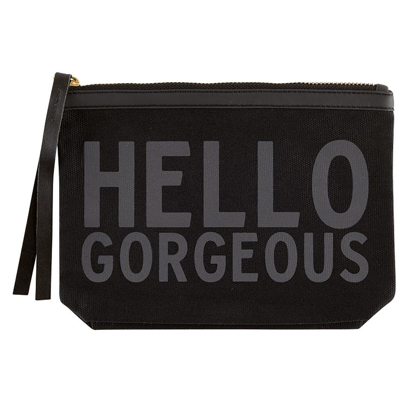 Hello Gorgeous Black Canvas Zipper Pouch