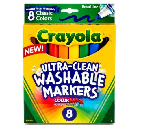 Crayola Washable Marker Set, 8-Colors, Broad, Classic