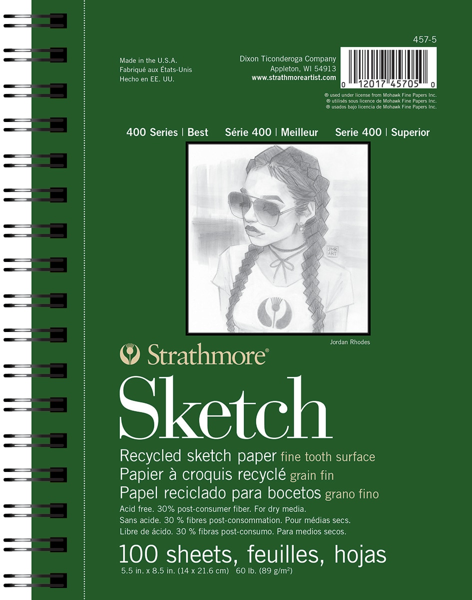 Strathmore Sketch Paper Pad, 400 Series, Recycled, 5" x 8" , 100 Sheets