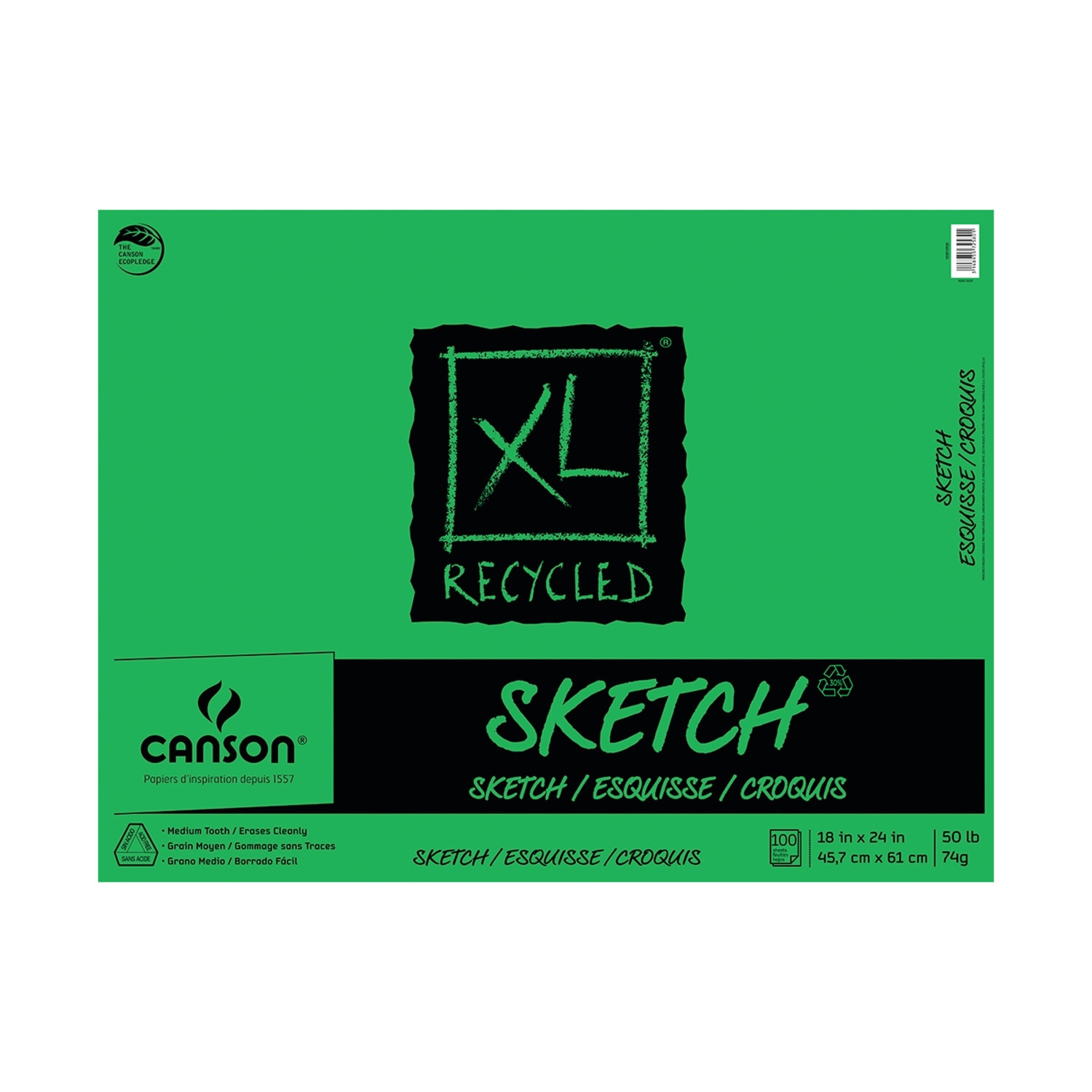 Canson XL Recycled Sketch Pad, 18" x 24", 100 Sheets