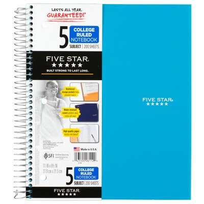 Five Star Trend Wirebound Notebook 5 Subject College Ruled 11 x 8 12 Assorted Colors